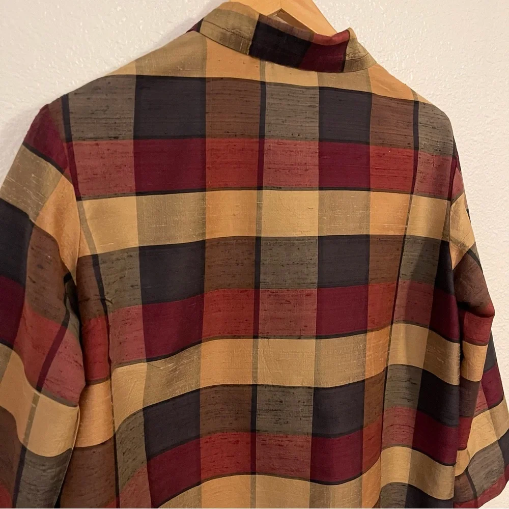 Vintage 1990’s Chico’s Design Silk Button-Front Check Plaid Jacket - Picture 5 of 13